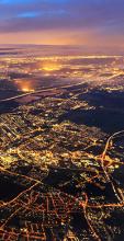 Aerial view of a city at night