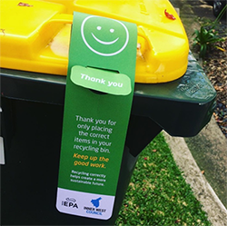 domestic recycling bin with thank you note