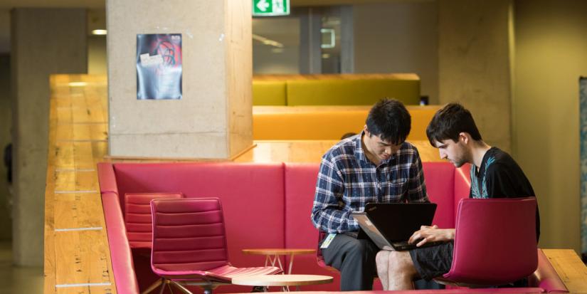 Two male students working on their laptops