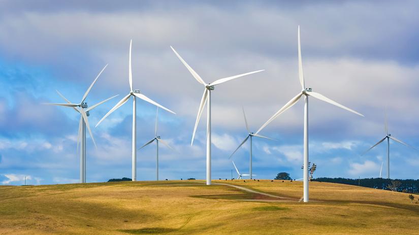 Wind turbines on NSW cattle farm