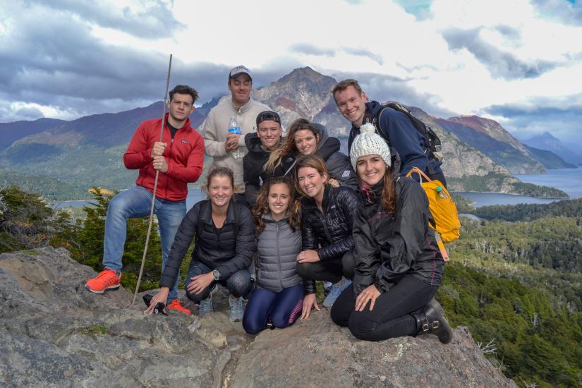 Photo of a group of students, hiking in Argentina