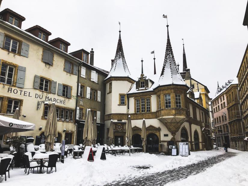 Photo of buildings covered in snow