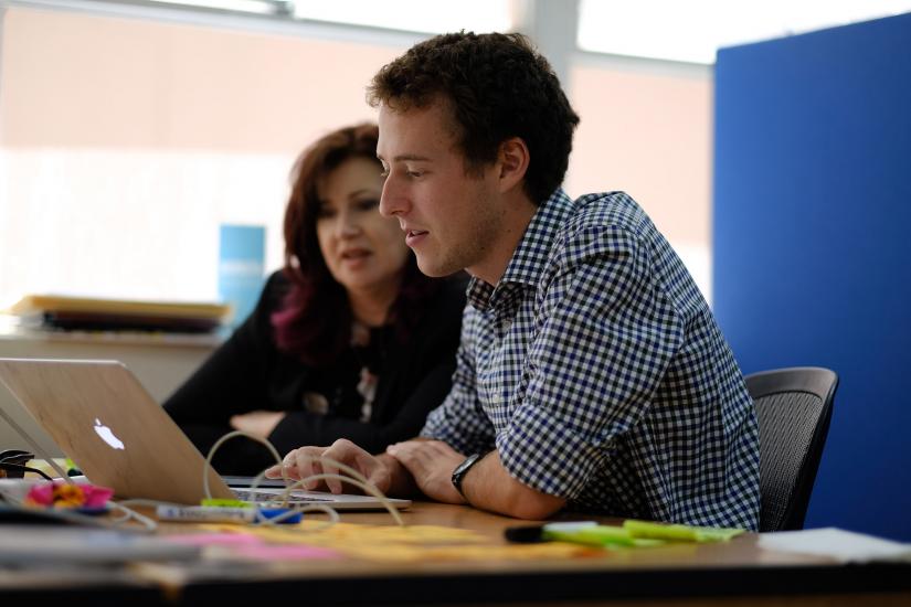 Photo: JobGetter's Fiona Anson and UTS student Lachlan Gregory