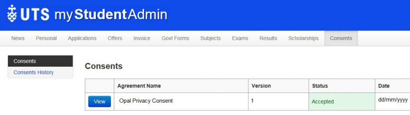 my student admin consents page screenshot