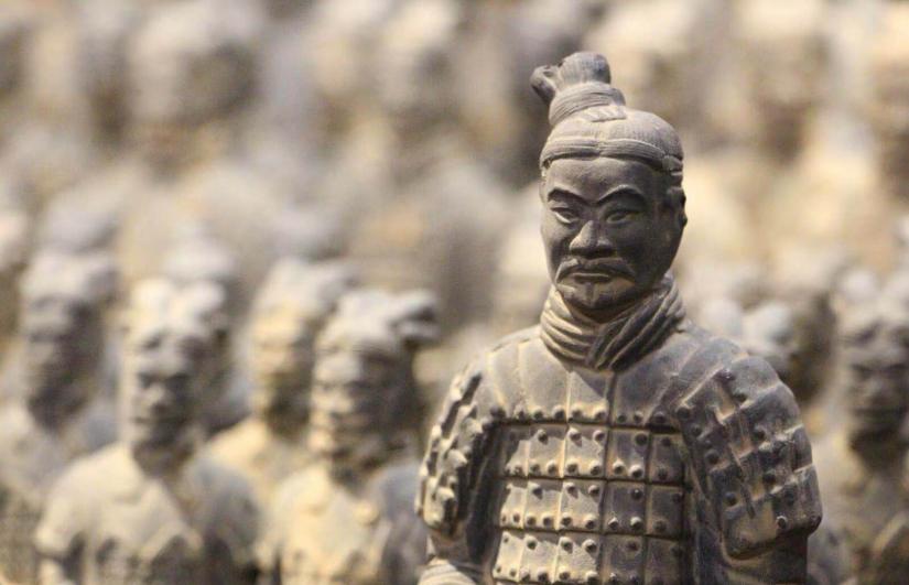A terracotta warrior in close-up