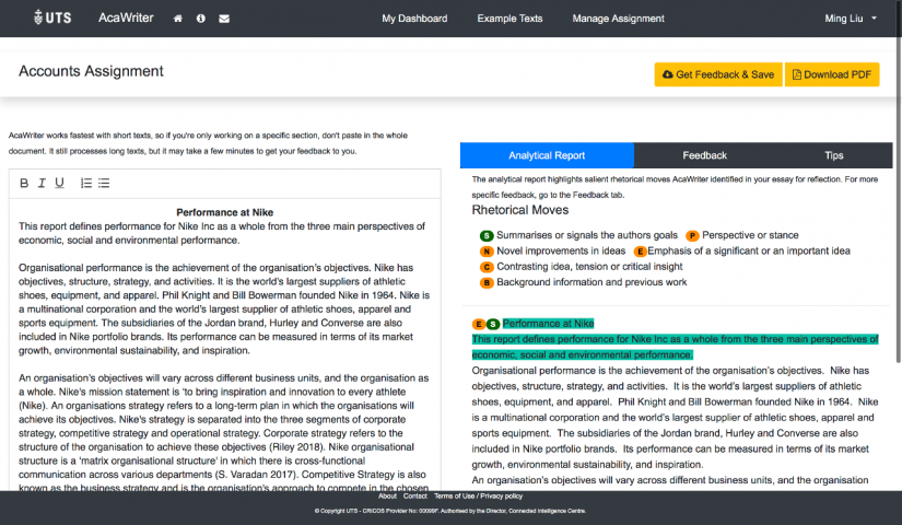 AcaWriter example screen