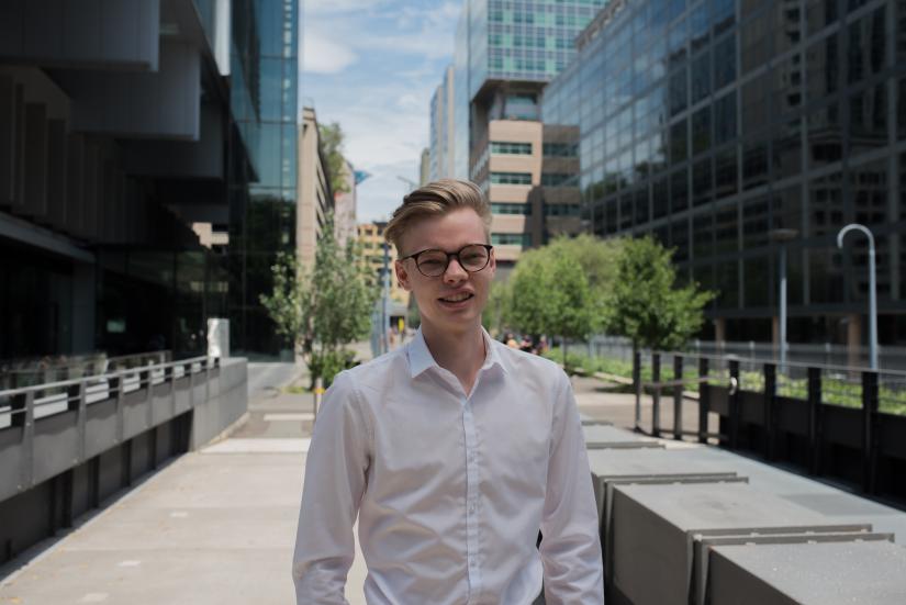 Student Art Honeysett standing in pedestrian network
