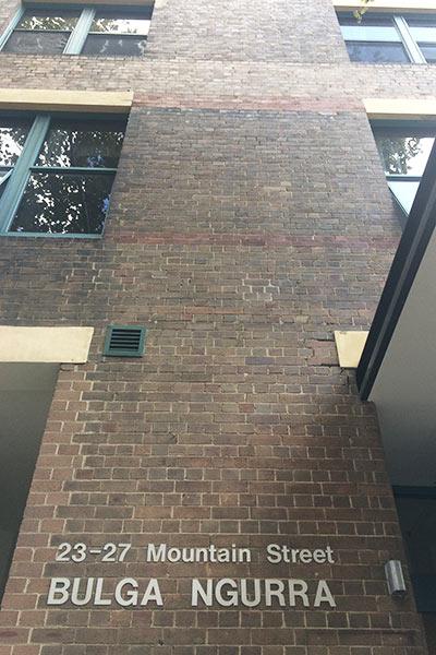 Exterior brickwork and windows of the Bulga Ngurra student residence