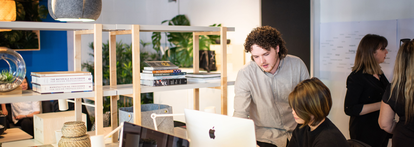 Research interns Dominic Harrison and Emilia Lin in the IKEA x UTS Future Living Lab. Photo: Dang Khoa Nguyen