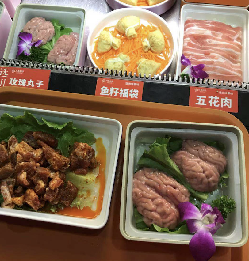 Chinese delicacies including brain and various meats