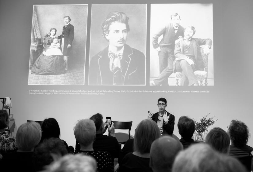 UTS research candidate Jonathan Kaplan presents to a crowd at the Sherman Centre for Culture and Ideas (SCCI) fashion Hub