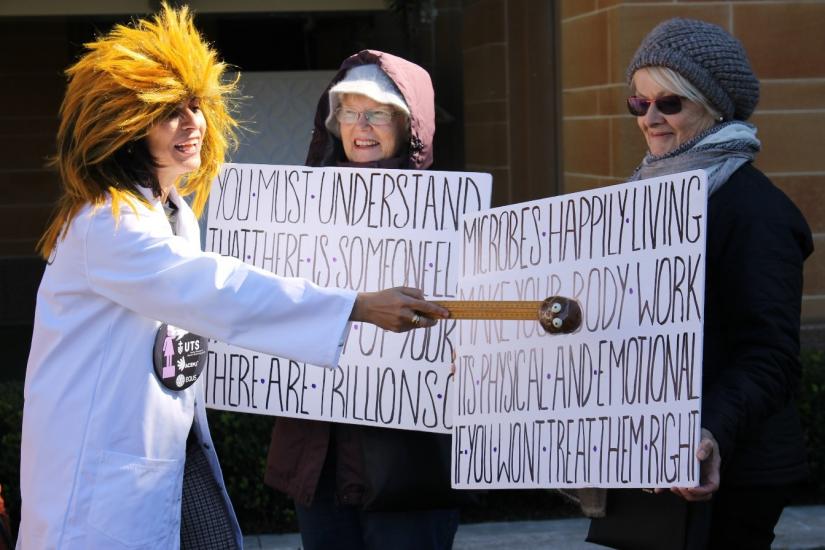 Woman pointing to words