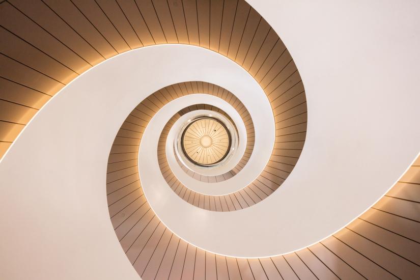 Looking up the centre of the double helix staircase in UTS Central