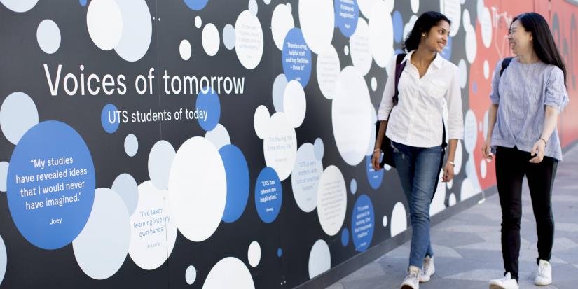 International students walk together around the UTS campus