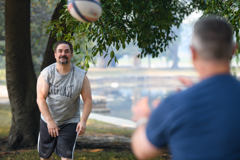 Two men exercising together