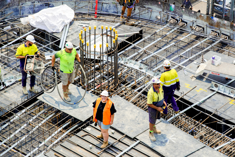 young woman on construction site