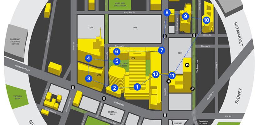 Graphic depicting campus walking tour route