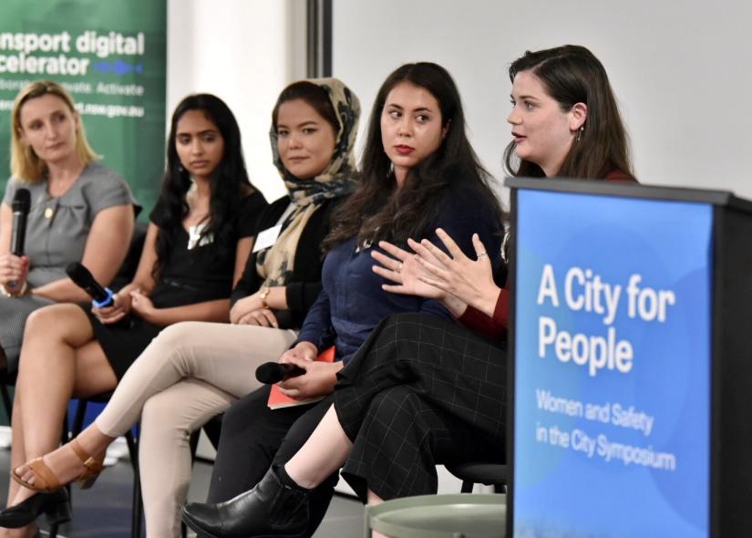 Alice speaking on the youth panel of four young women at the Greater Sydney Commission’s (GSC) Women and Safety in the City Symposium (Dec 2019) moderated by Dr Sarah Hill, CEO of the GSC.