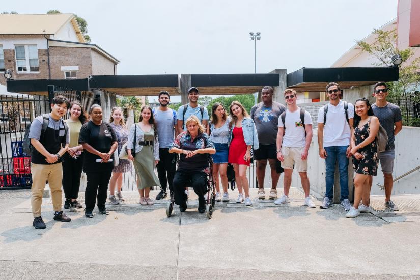 Aunty Glendra Stubbs with a group of students.