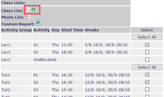 My Timetable application choosing PDF or Excel file format screengrab