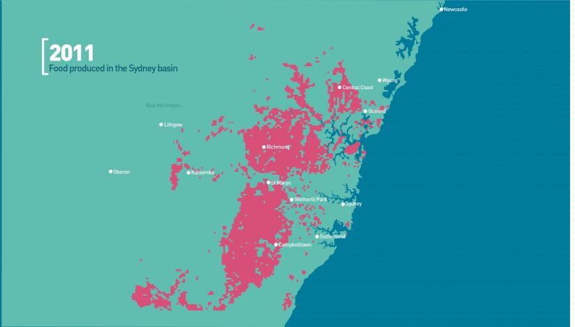 Map showing areas of food production in 2011 for Greater Sydney