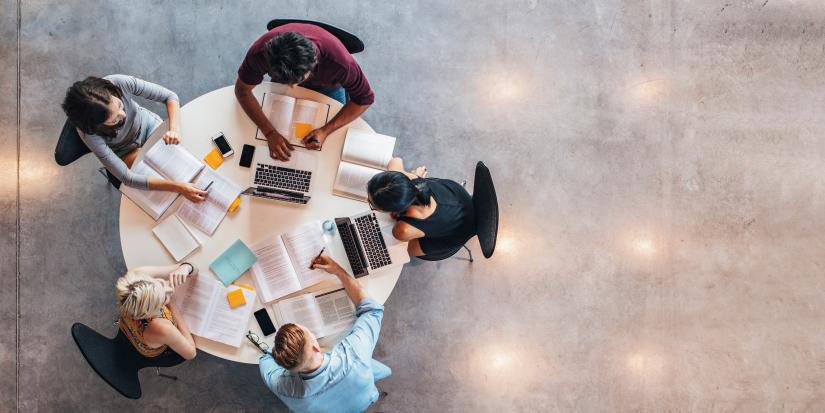 Students study at round table