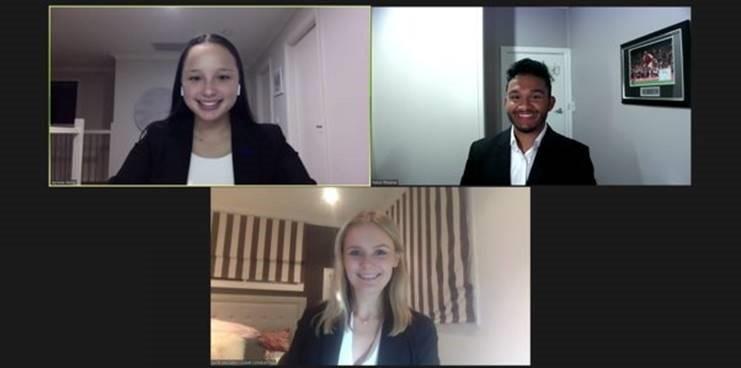 Jasmine Wong, Fahid Ifthekhar and Kate Macken of the UTS Case Team, taking part in the 2021 Global Competition.