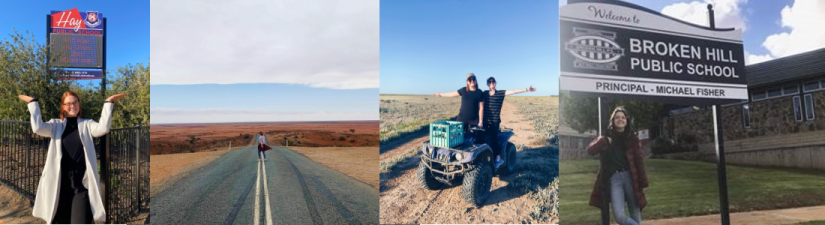 Four photos showing students on rural placememt