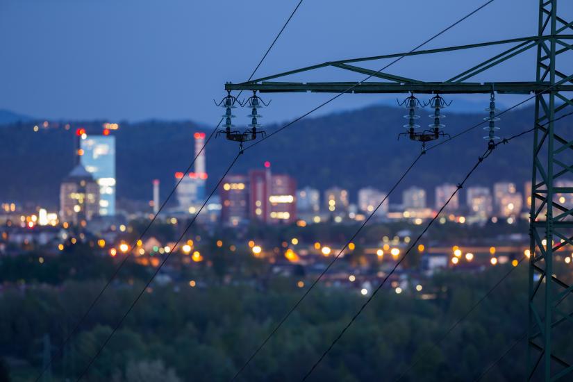 High power electricity poles in urban area