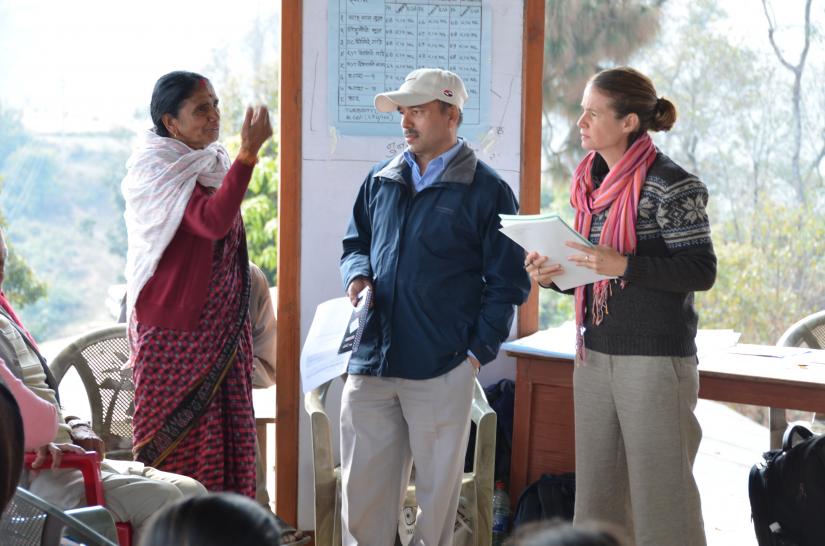 Three people talking and listening