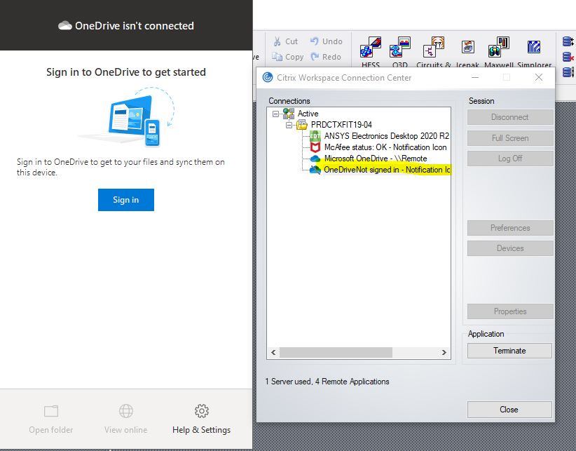 Screenshot Citrix WorkSpace - Navigate to OneDrive