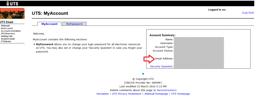 Screenshot of MyAccount