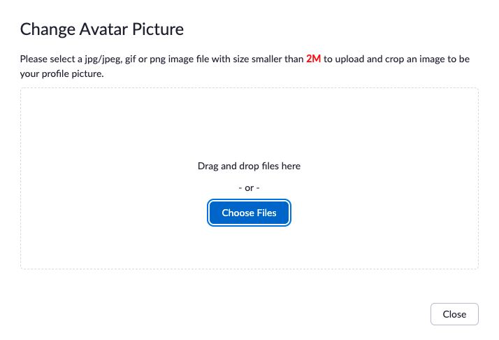 Zoom profile 2- zoom dialogue to upload and change avatar picture