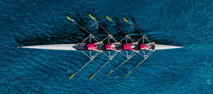 Aerial view of a women's rowing team