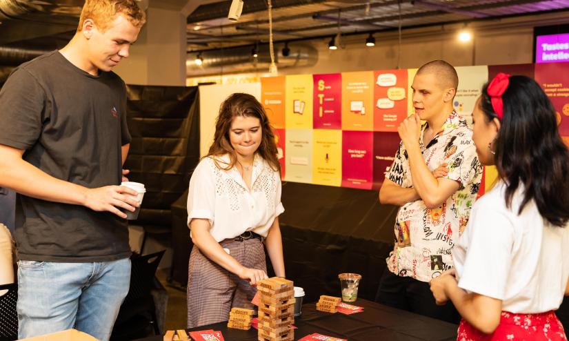 UTS students playing jenga