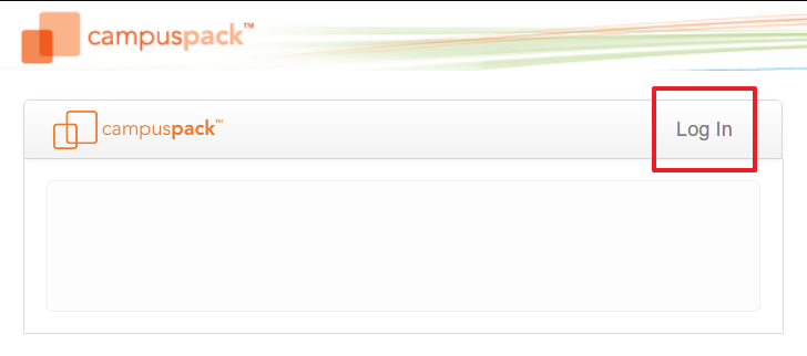 Screenshot of the campus pack login screen with "log in" text highlighted in a red box