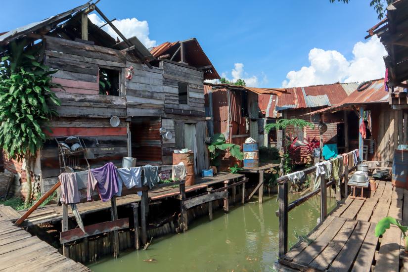 Indonesian wooden houses on water