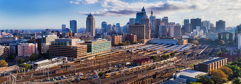 Aerial view of the area around Sydney's Central station 