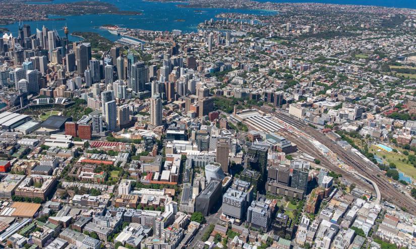 Aerial view of the main UTS campus and Sydney city, picture by Ethan Rohloff Photography