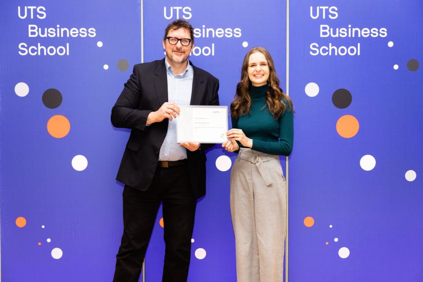 Professor Carl Rhodes, Dean UTS Business School with Dean's Merit List recipient Stephanie Ryan