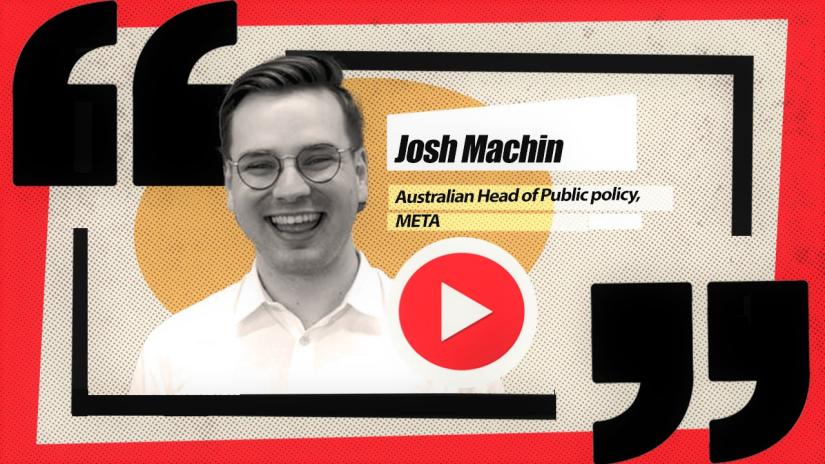 Josh Machin photo in square box with speech marks and youtube play button