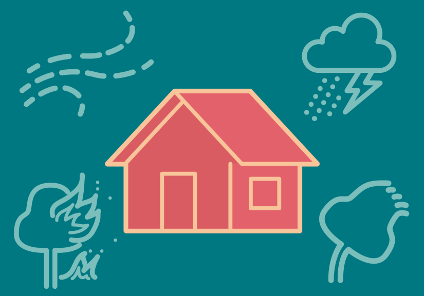 An illustration of a home and weather symbols