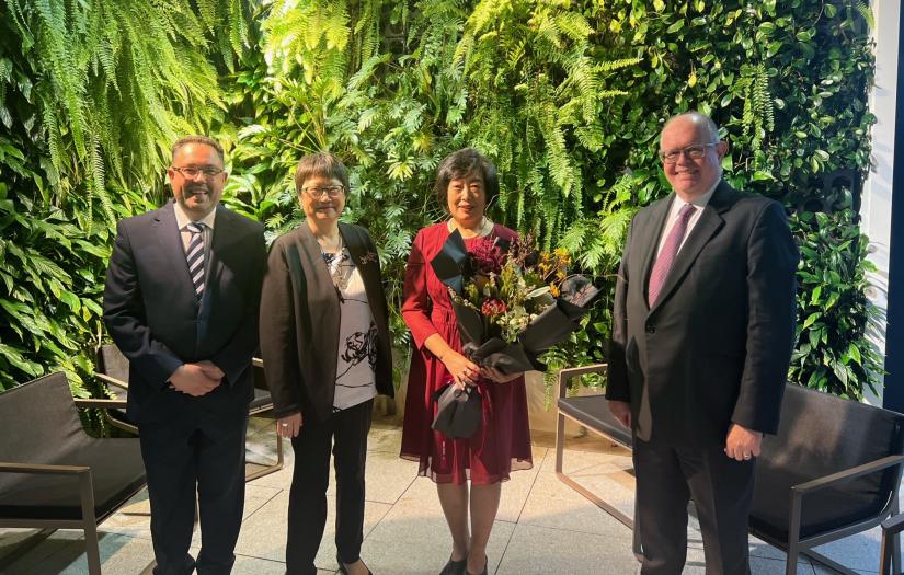 Jie Lu pictured with Acting Dean Michael Blumenstein, Provost Vicki Chen and Vice-Chancellor Andrew Parfitt