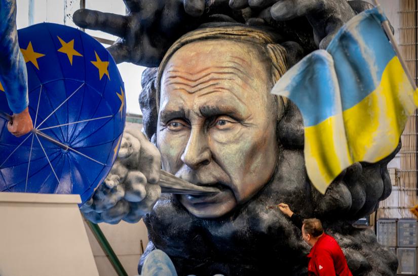 A carnival float depicting Vladimir Putin, Mainz, Germany, February 2023. Michael Probst/AP