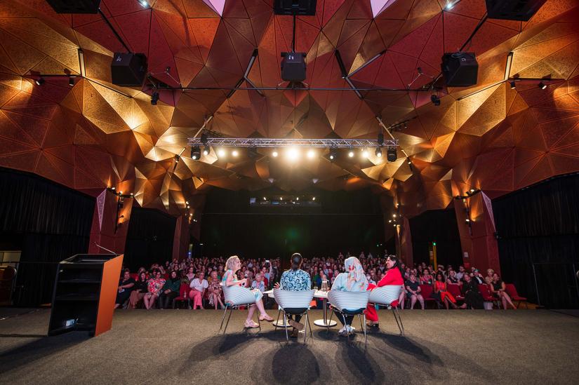 The Hon. Prof. Verity Firth, Associate Professor Eva Cheng, UTS alumni Farra Zaed and Sarah Malik during at panel discussion at UTS's 2023 International Women's Day celebration.