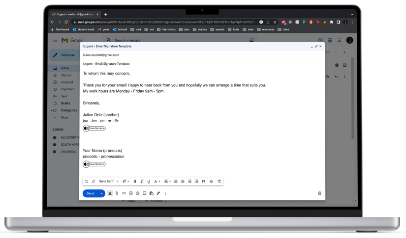 Sample 'Hear My Name' icon in email signature