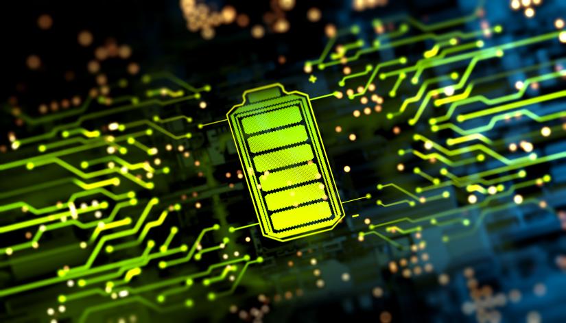 Computer image of a battery on a electrical grid
