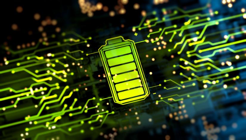 Computer image of a battery on a electrical grid