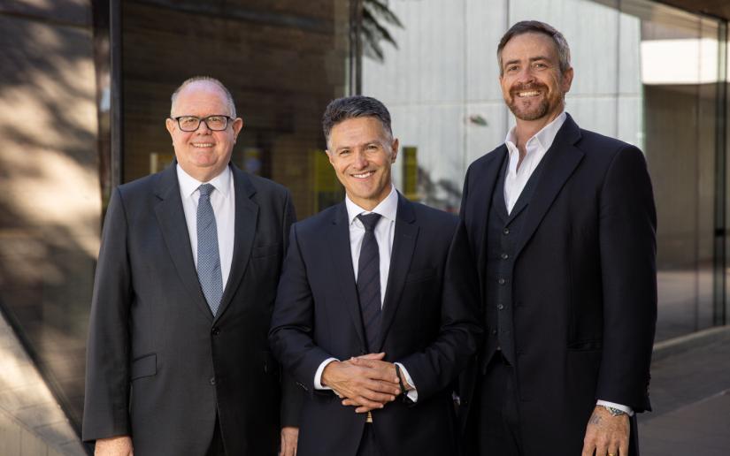 UTS Vice-Chancellor and President Professor Andrew Parfitt, Director of the UNSW-UTS Trustworthy Digital Society Hub Mr Victor Dominello, UNSW Vice-Chancellor and President Professor Attila Brungs. Photo: Maja Baska/UNSW