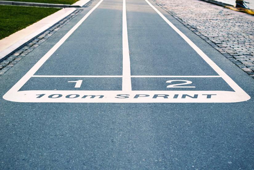 Photo showing a 10 metre sprint start line